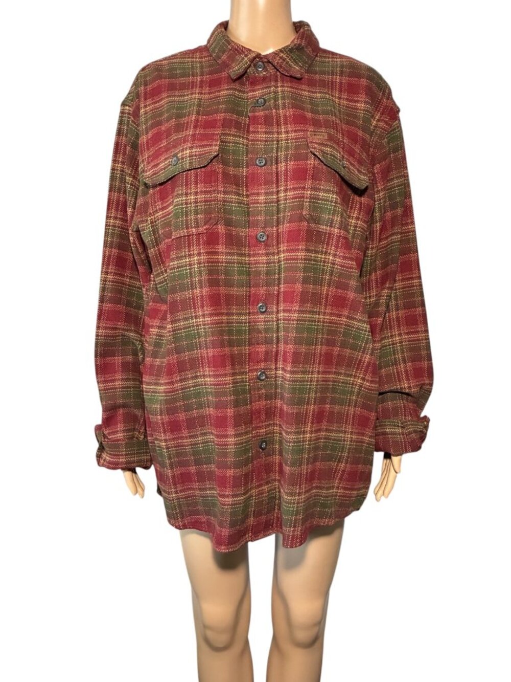 Orvis Men’s Flannel Shirt Size Large Plaid 100% Cotton Button Front Long Sleeve